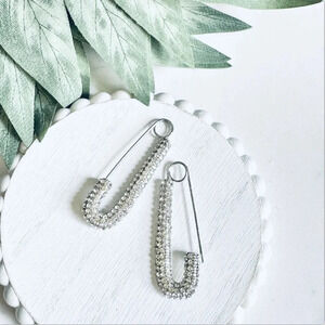 2/$30🌵 Silver Rhinestone Safety Pin Dangle Earrings Cute NEW Punk Unique Gift